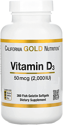 Vitamin D, CALIFORNIA GOLD VITAMIN D3 50 MCG 360 fish softgels فيتامين دي 3 كاليفورنيا 360 كبسولة جيلاتينية سمكية