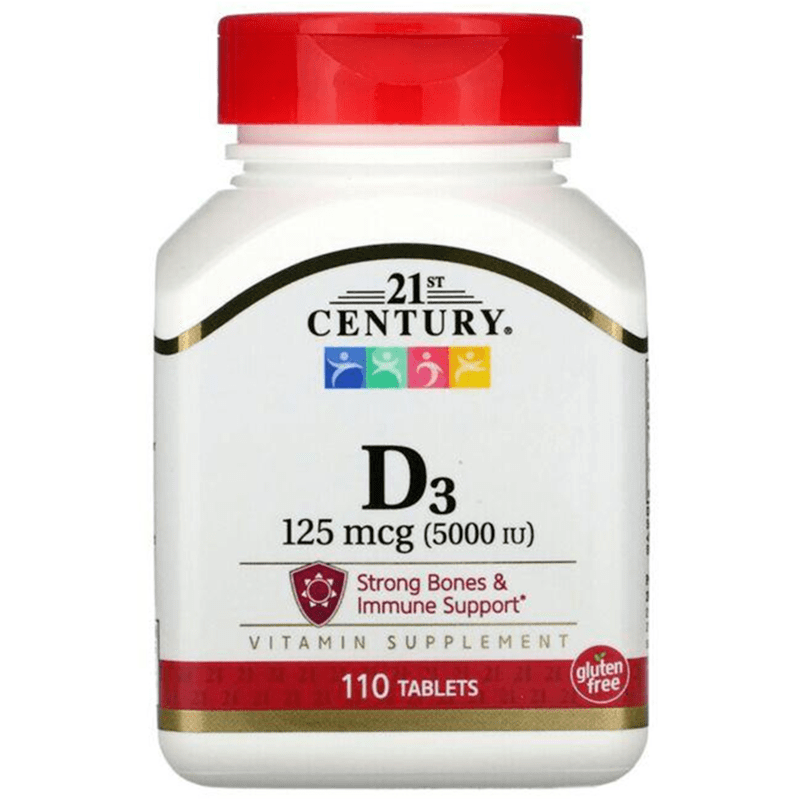 Vitamins, Vitamin D3 125MCG 5000IU, 21st Century, 110Tabs فيتامين دي ثري تركيز ٥٠٠٠, شركة سنتري ١١٠ حبة